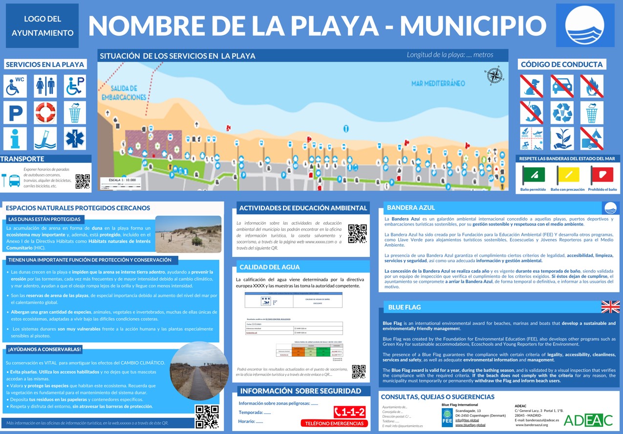panel Bandera Azul playas con dunas