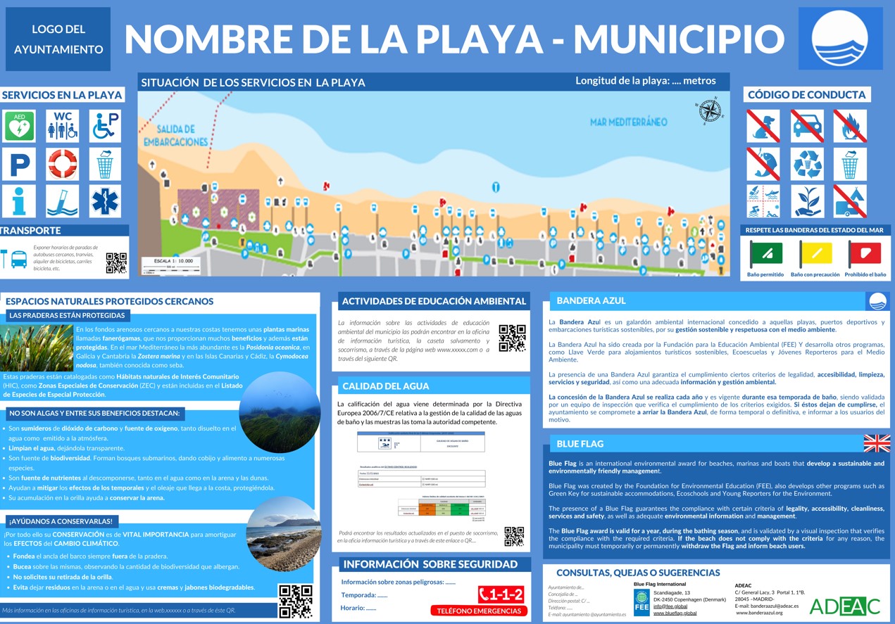 panel Bandera Azul playas con posidonia